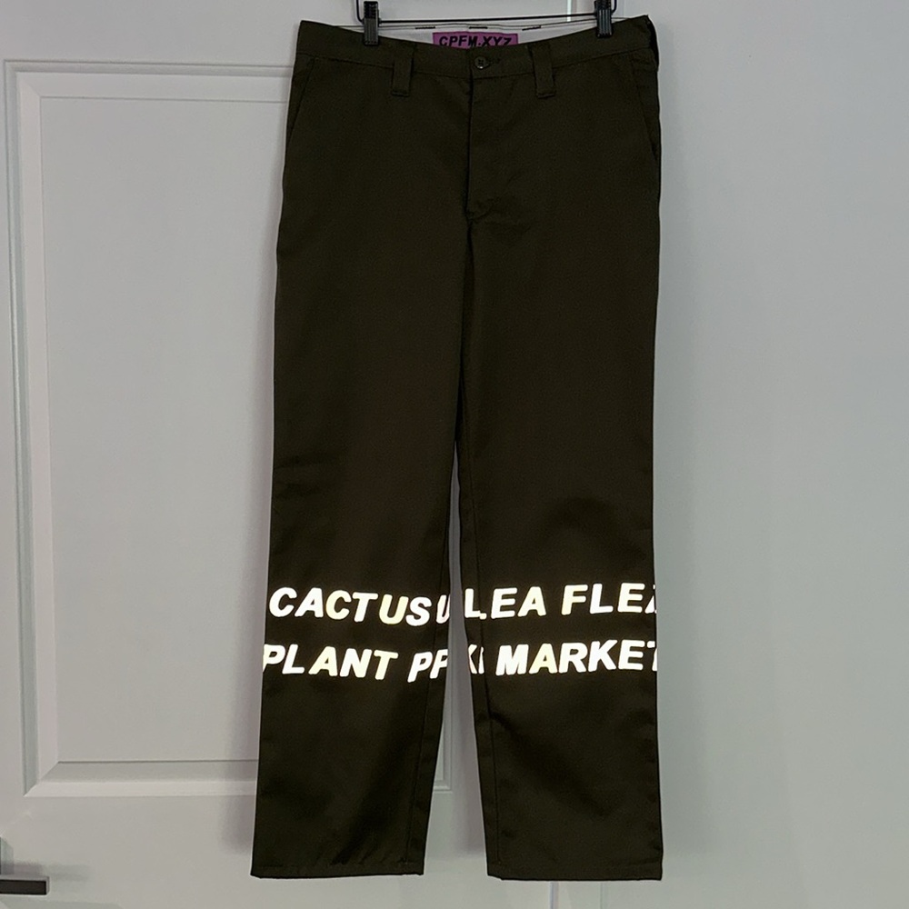 Cactus Plant Flea Market 3M Reflective Graphic Print Pants - Olive size 2